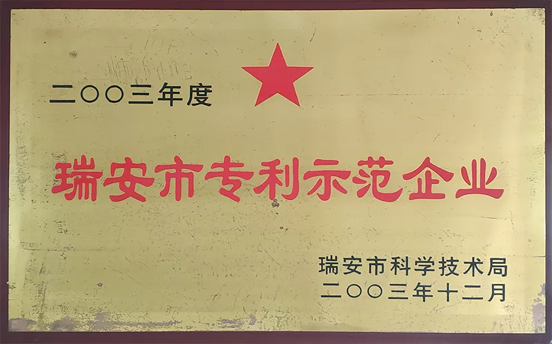 瑞安市专利示范企业2003